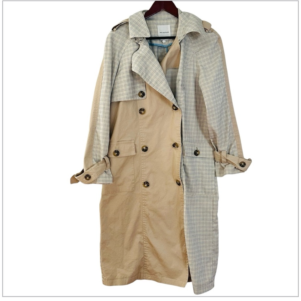 Avec Les Filles Beige and Plaid Trench Coat